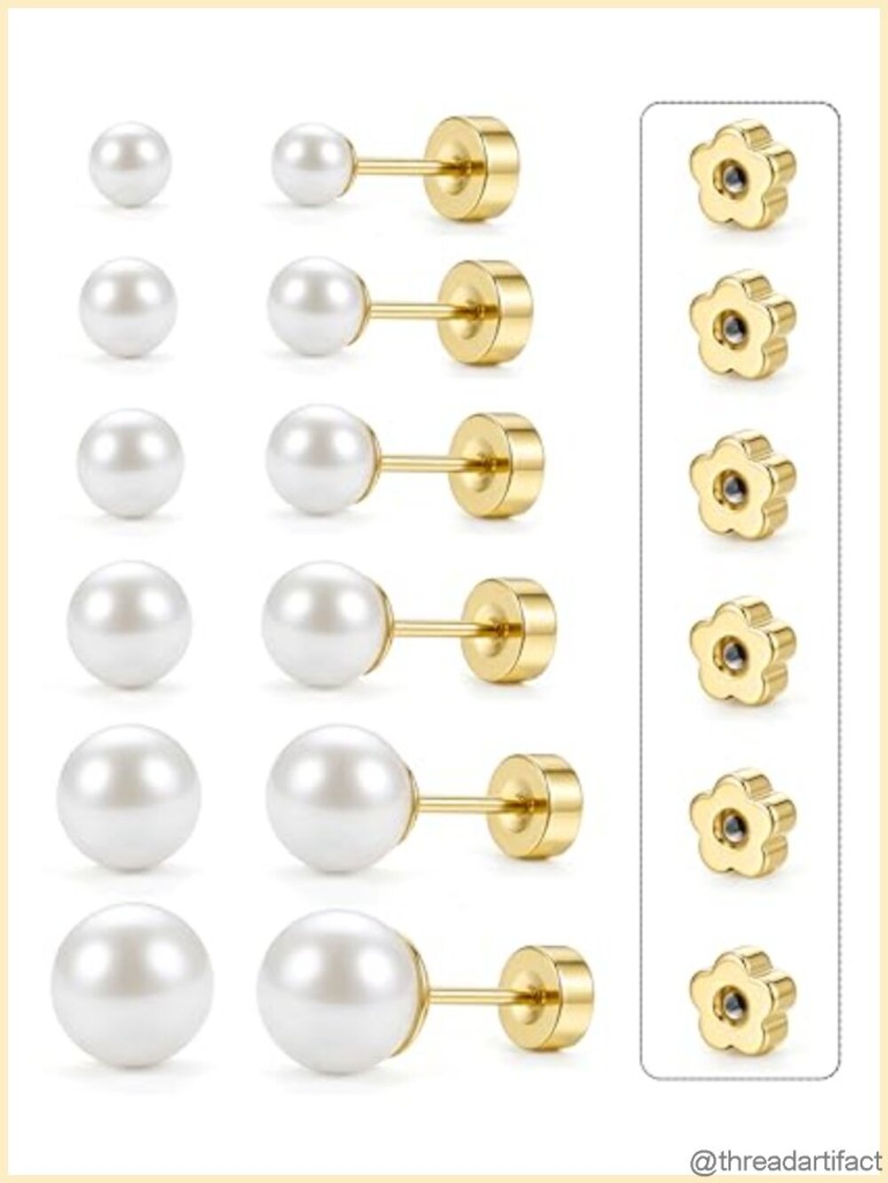 14K Gold Plated Simulated Pearl Stud Earrings Flat Back Set